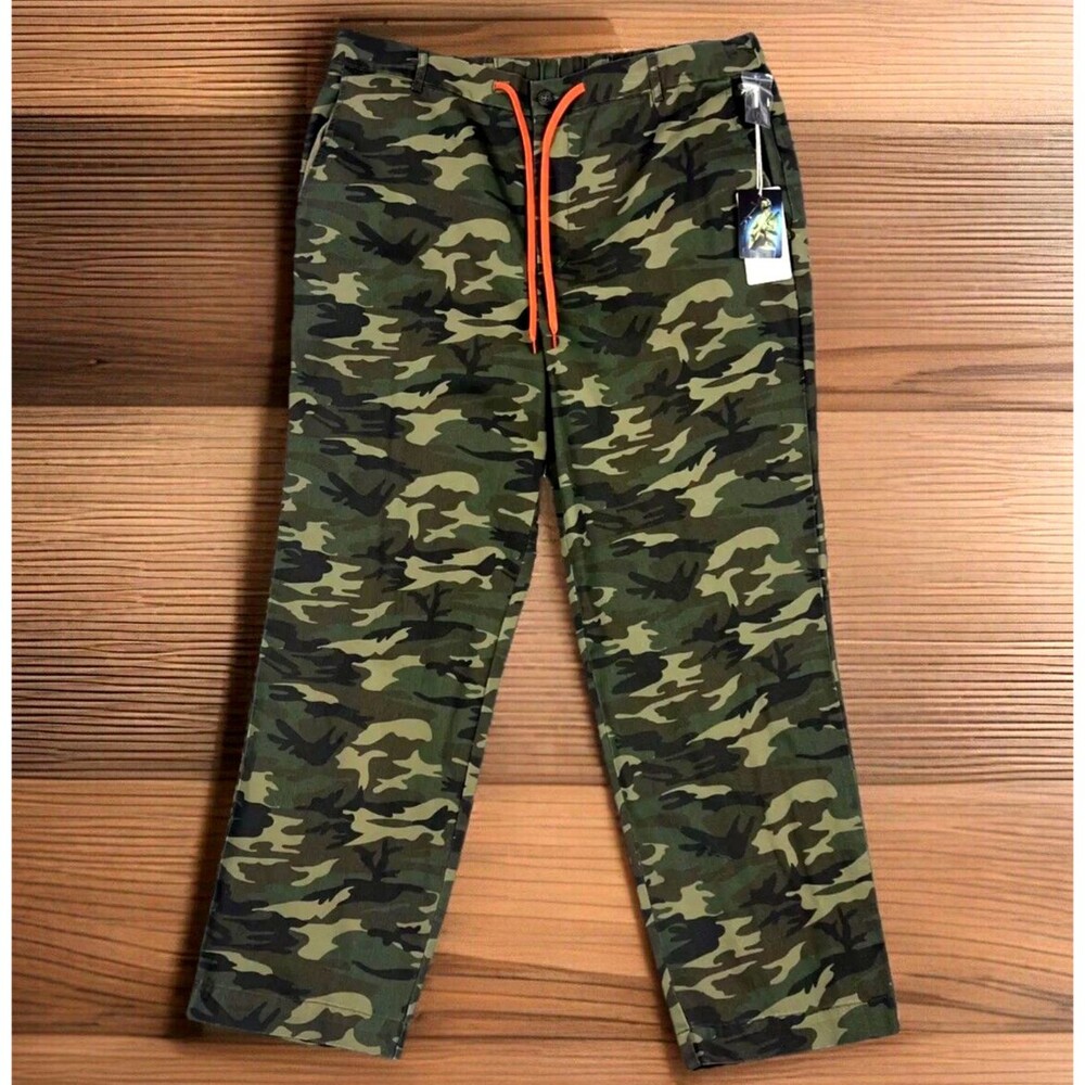 Cargo Pants Camouflage  Mens SZ LG Army Green Relaxed Fit Hi Rise Hunting Sports